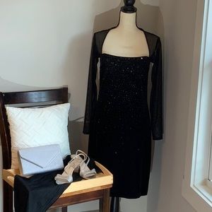 Tadashi velvet and mesh party dress with jeweled front.